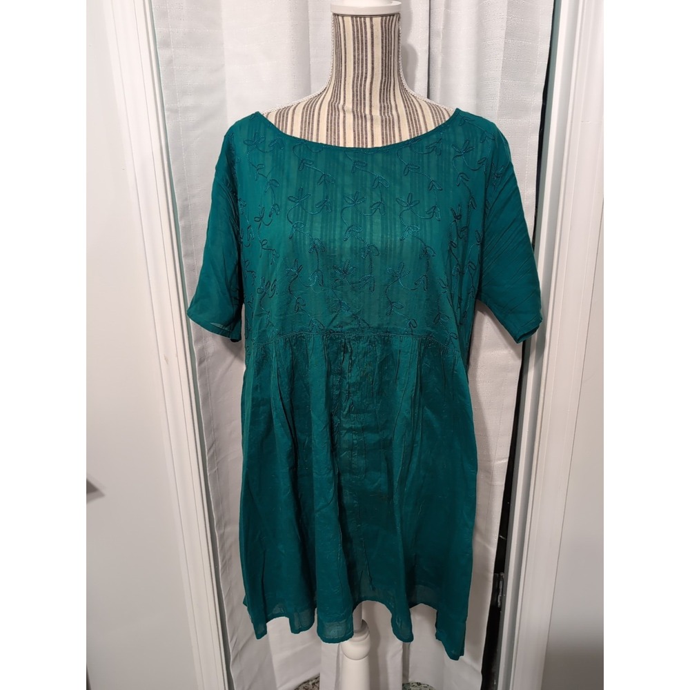 Vtg. Stefano International Women's Cotton Embroidered‎ Green Short Sleeve...
